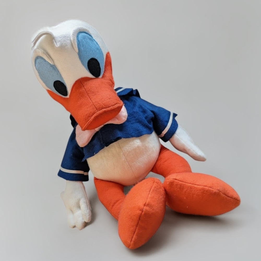 Donald Duck Handmade Plush Doll | 1970s Retro Character | Mid Century Nursery
